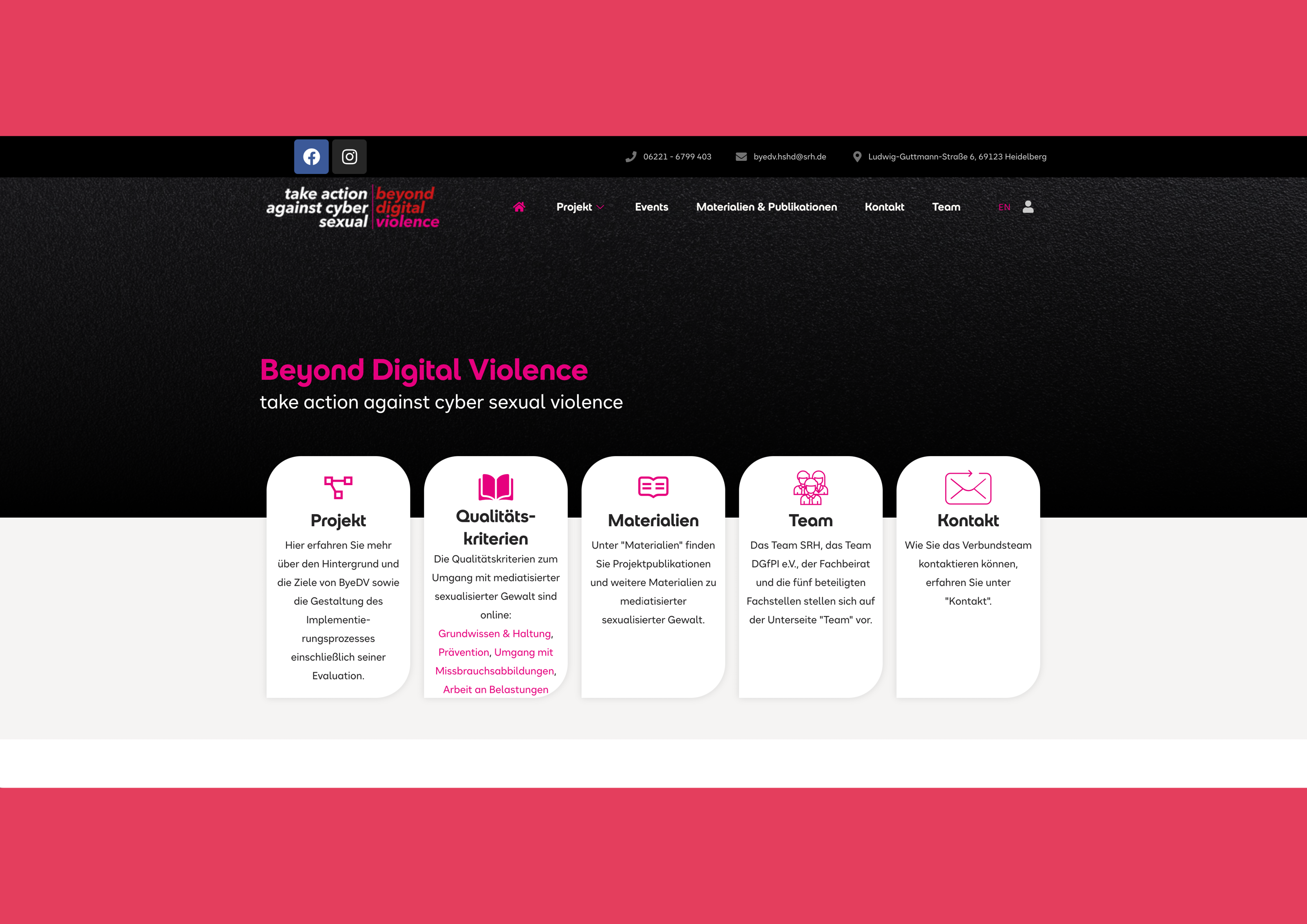 Bildauschnitt von der Startseite take action against cyber sexual / beyond digital violence