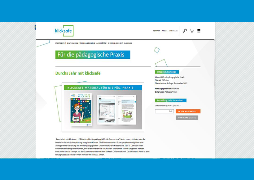 Bildauschnitt von der Startseite Durchs Jahr mit klicksafe – 12 Einheiten Medienpädagogik für die Grundschule